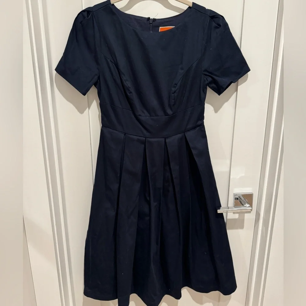 old money navy blue dress Vintage Hamells Navy Blue Dolman Sleeve Fit and Flare Midi Dress Old Money/Retro